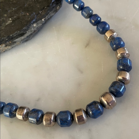 Native American Navajo Denim Lapis & Sterling Bead Necklace Vintage by Platero - Picture 12 of 16